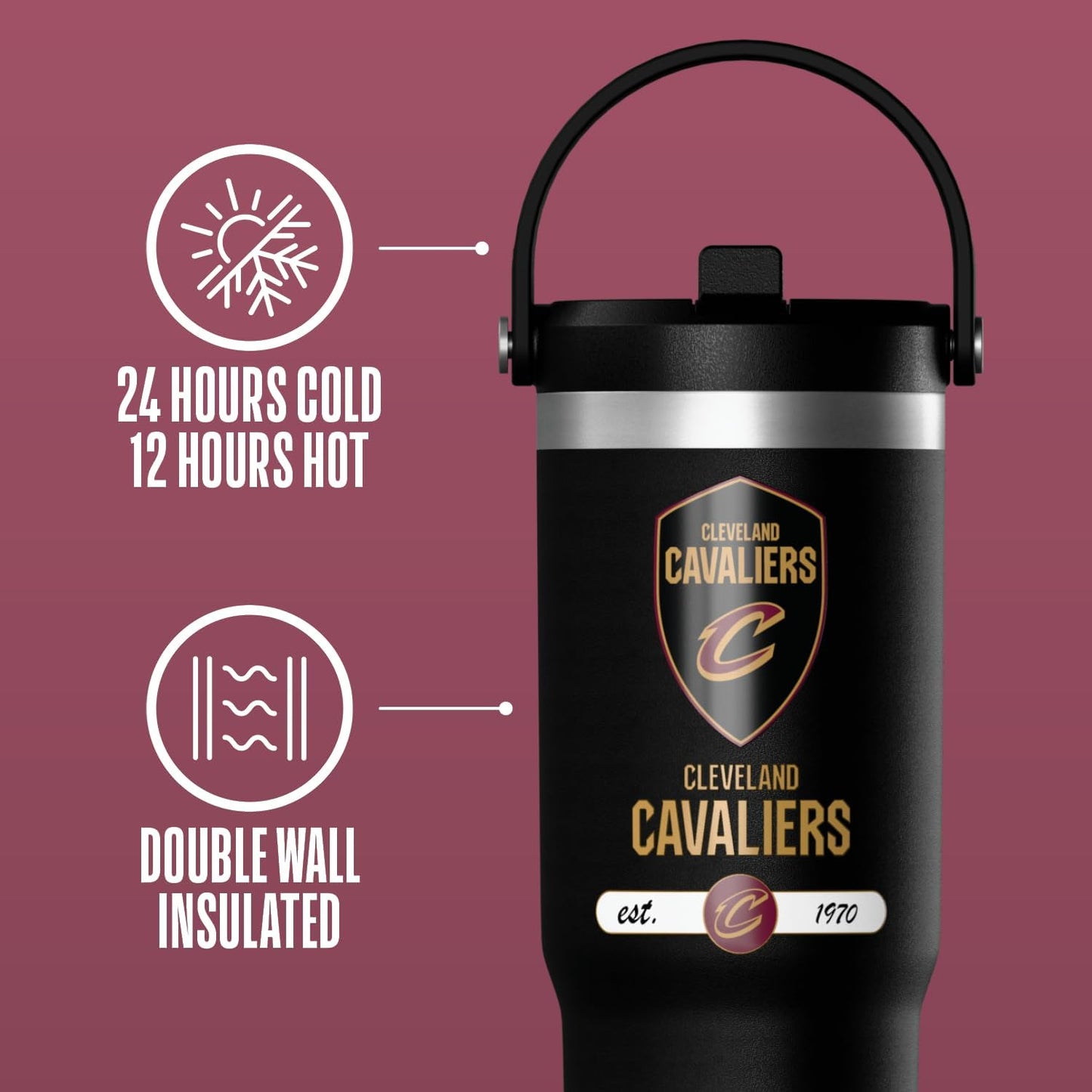 NBA Officially Licensed New York Knicks Nomad 32oz Insulated Stainless Steel Leakproof Travel Tumbler with Flexible Grip Handle, Straw Lid & Cupholder Friendly