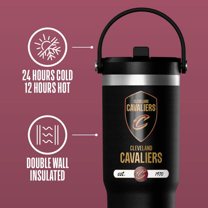 NBA Officially Licensed New York Knicks Nomad 32oz Insulated Stainless Steel Leakproof Travel Tumbler with Flexible Grip Handle, Straw Lid & Cupholder Friendly