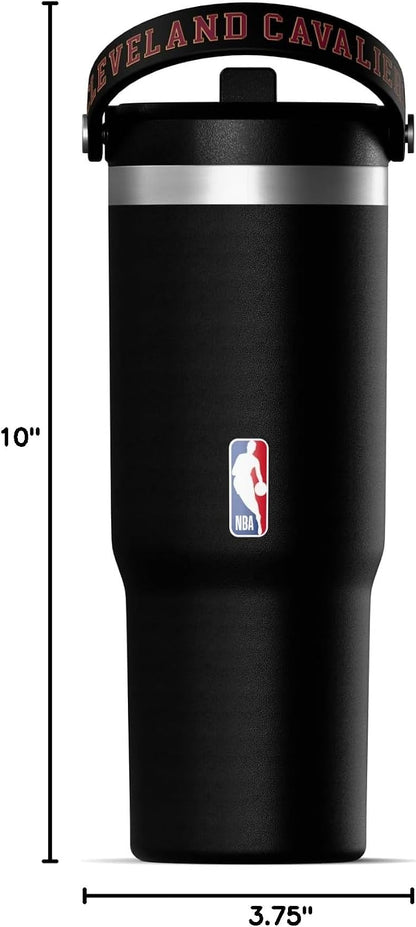 NBA Officially Licensed New York Knicks Nomad 32oz Insulated Stainless Steel Leakproof Travel Tumbler with Flexible Grip Handle, Straw Lid & Cupholder Friendly