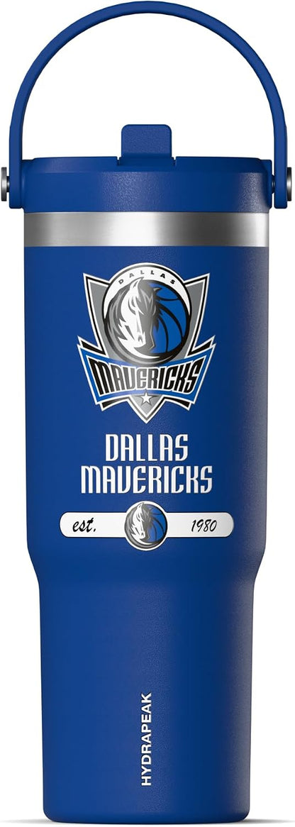 NBA Officially Licensed New York Knicks Nomad 32oz Insulated Stainless Steel Leakproof Travel Tumbler with Flexible Grip Handle, Straw Lid & Cupholder Friendly