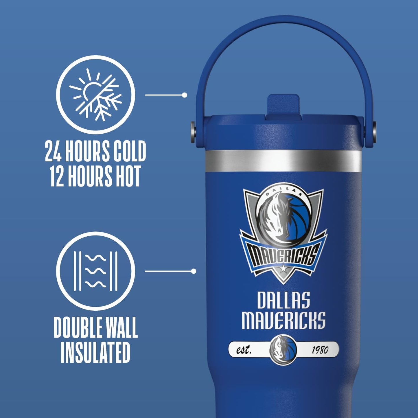 NBA Officially Licensed New York Knicks Nomad 32oz Insulated Stainless Steel Leakproof Travel Tumbler with Flexible Grip Handle, Straw Lid & Cupholder Friendly