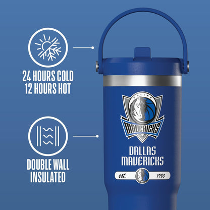 NBA Officially Licensed New York Knicks Nomad 32oz Insulated Stainless Steel Leakproof Travel Tumbler with Flexible Grip Handle, Straw Lid & Cupholder Friendly