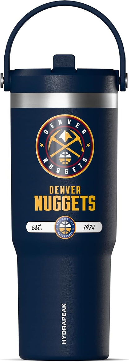 NBA Officially Licensed New York Knicks Nomad 32oz Insulated Stainless Steel Leakproof Travel Tumbler with Flexible Grip Handle, Straw Lid & Cupholder Friendly