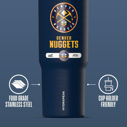 NBA Officially Licensed New York Knicks Nomad 32oz Insulated Stainless Steel Leakproof Travel Tumbler with Flexible Grip Handle, Straw Lid & Cupholder Friendly