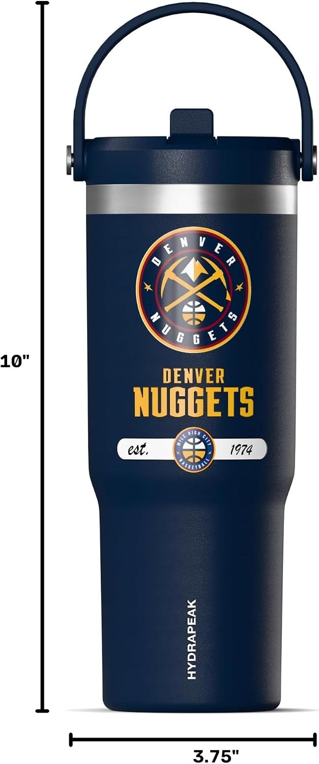 NBA Officially Licensed New York Knicks Nomad 32oz Insulated Stainless Steel Leakproof Travel Tumbler with Flexible Grip Handle, Straw Lid & Cupholder Friendly