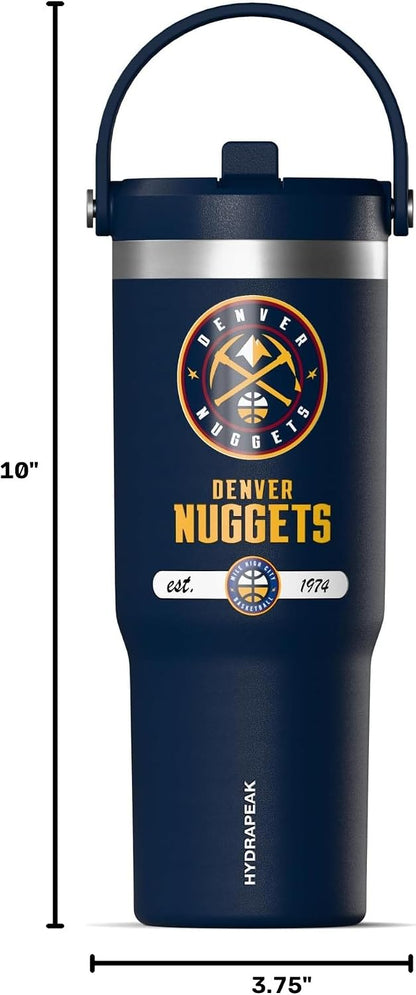 NBA Officially Licensed New York Knicks Nomad 32oz Insulated Stainless Steel Leakproof Travel Tumbler with Flexible Grip Handle, Straw Lid & Cupholder Friendly
