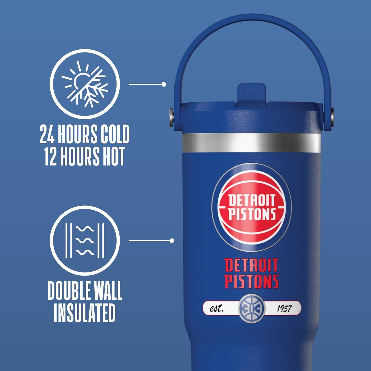 NBA Officially Licensed New York Knicks Nomad 32oz Insulated Stainless Steel Leakproof Travel Tumbler with Flexible Grip Handle, Straw Lid & Cupholder Friendly