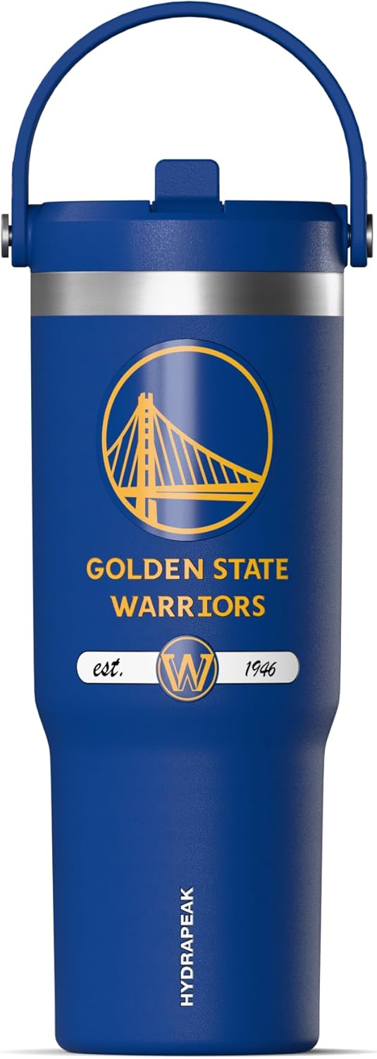 NBA Officially Licensed New York Knicks Nomad 32oz Insulated Stainless Steel Leakproof Travel Tumbler with Flexible Grip Handle, Straw Lid & Cupholder Friendly