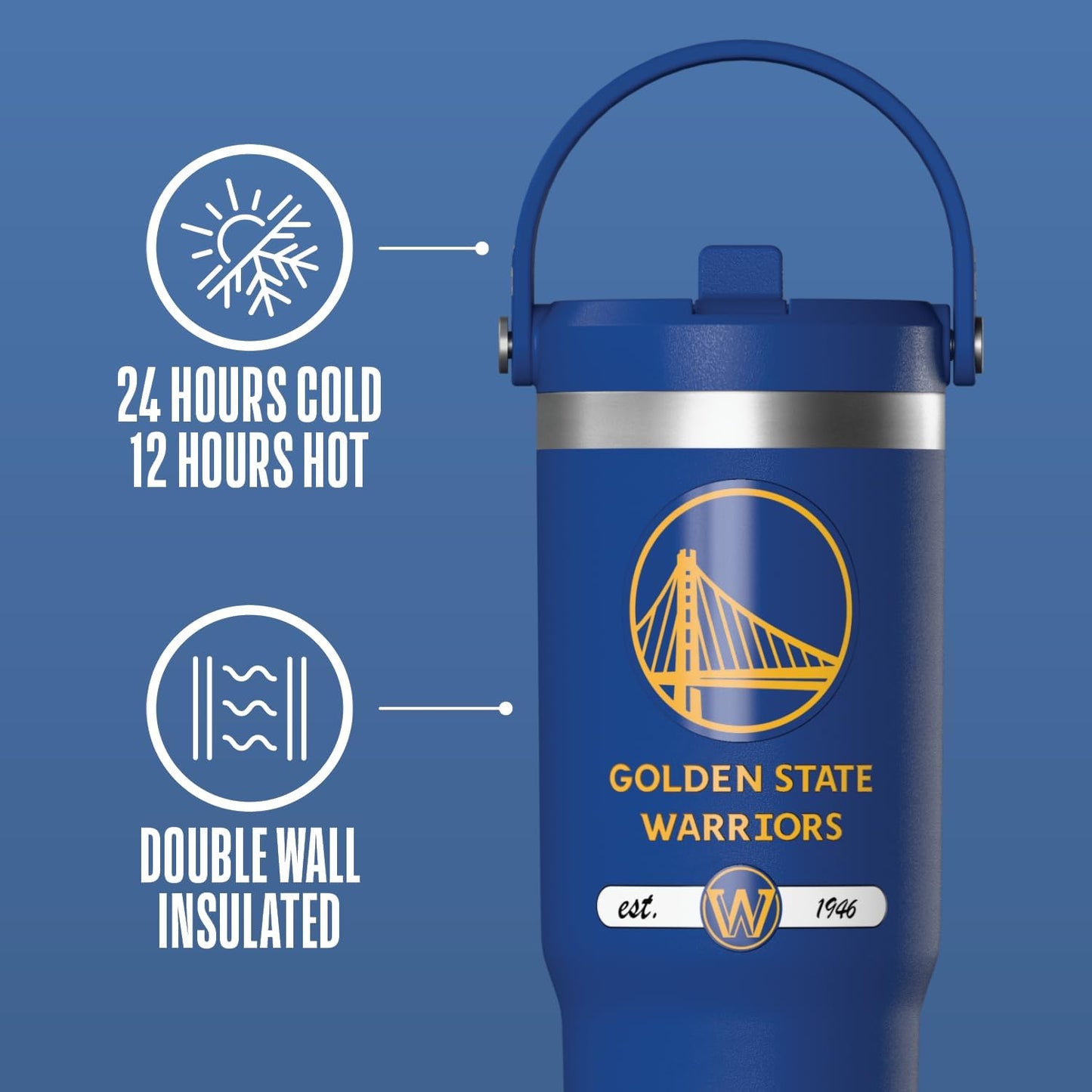 NBA Officially Licensed New York Knicks Nomad 32oz Insulated Stainless Steel Leakproof Travel Tumbler with Flexible Grip Handle, Straw Lid & Cupholder Friendly