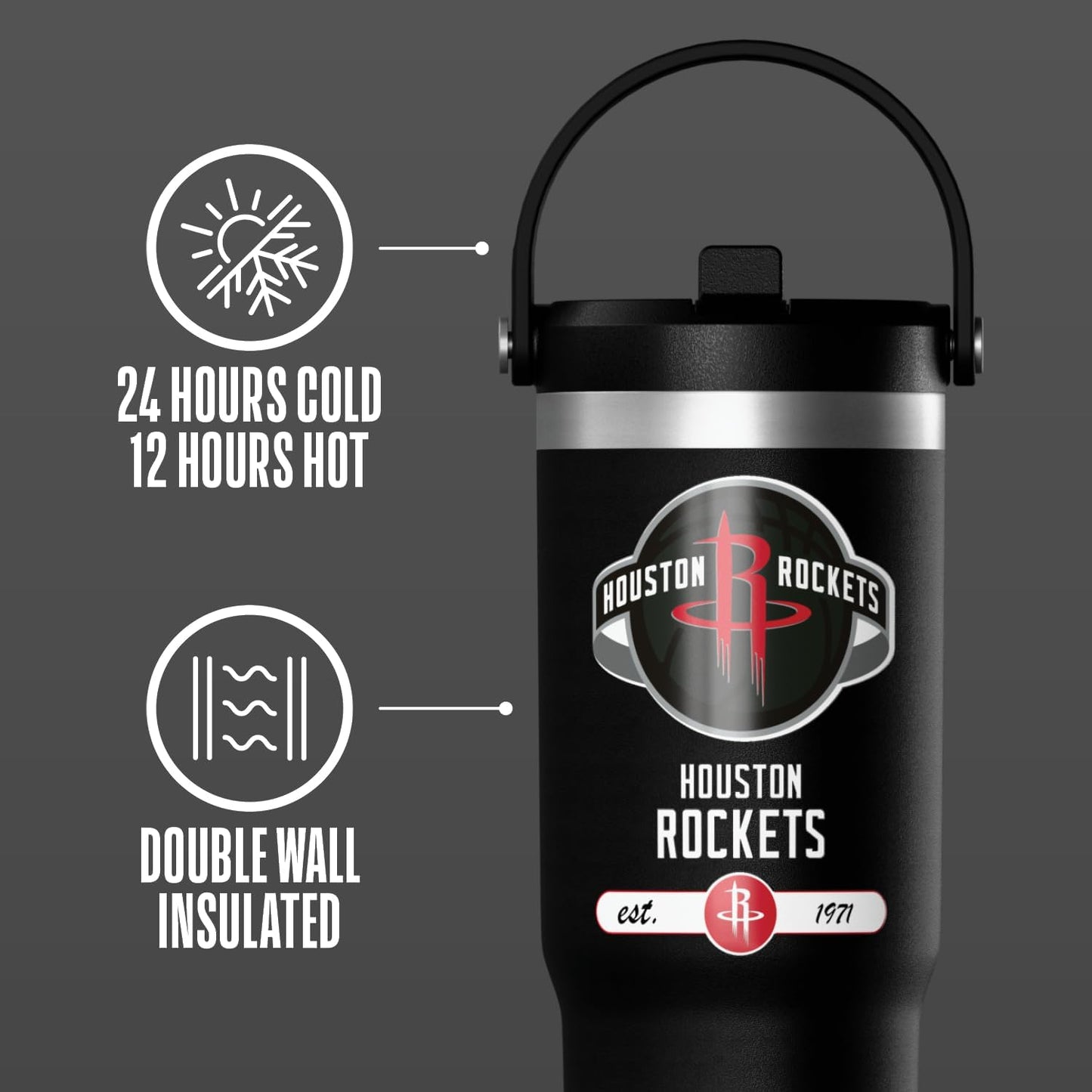 NBA Officially Licensed New York Knicks Nomad 32oz Insulated Stainless Steel Leakproof Travel Tumbler with Flexible Grip Handle, Straw Lid & Cupholder Friendly