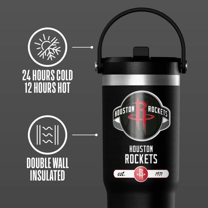 NBA Officially Licensed New York Knicks Nomad 32oz Insulated Stainless Steel Leakproof Travel Tumbler with Flexible Grip Handle, Straw Lid & Cupholder Friendly