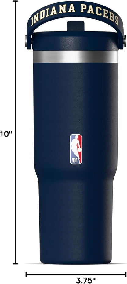 NBA Officially Licensed New York Knicks Nomad 32oz Insulated Stainless Steel Leakproof Travel Tumbler with Flexible Grip Handle, Straw Lid & Cupholder Friendly