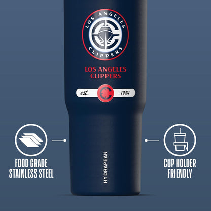 NBA Officially Licensed New York Knicks Nomad 32oz Insulated Stainless Steel Leakproof Travel Tumbler with Flexible Grip Handle, Straw Lid & Cupholder Friendly