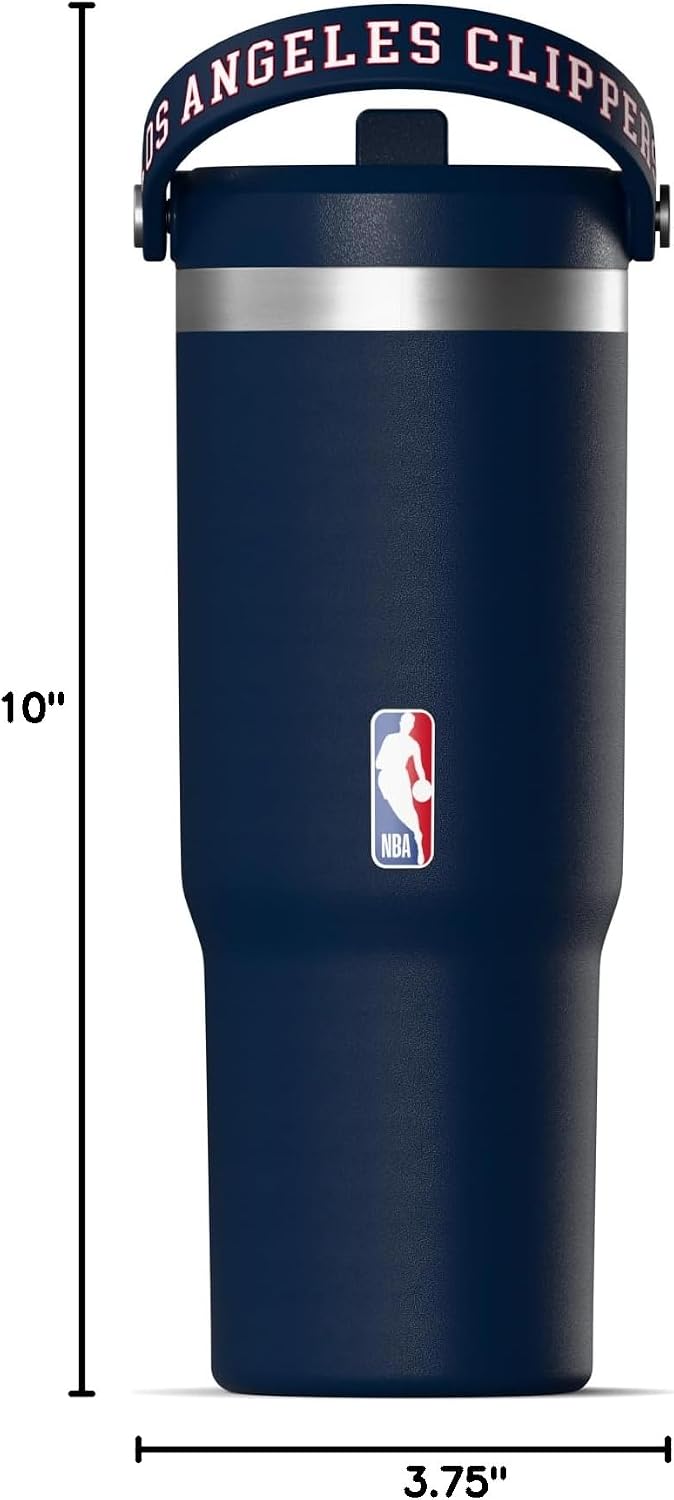 NBA Officially Licensed New York Knicks Nomad 32oz Insulated Stainless Steel Leakproof Travel Tumbler with Flexible Grip Handle, Straw Lid & Cupholder Friendly