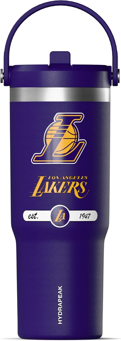 NBA Officially Licensed New York Knicks Nomad 32oz Insulated Stainless Steel Leakproof Travel Tumbler with Flexible Grip Handle, Straw Lid & Cupholder Friendly