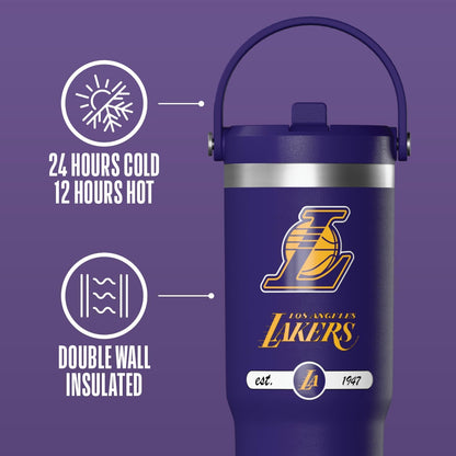 NBA Officially Licensed New York Knicks Nomad 32oz Insulated Stainless Steel Leakproof Travel Tumbler with Flexible Grip Handle, Straw Lid & Cupholder Friendly