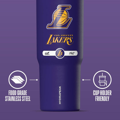 NBA Officially Licensed New York Knicks Nomad 32oz Insulated Stainless Steel Leakproof Travel Tumbler with Flexible Grip Handle, Straw Lid & Cupholder Friendly