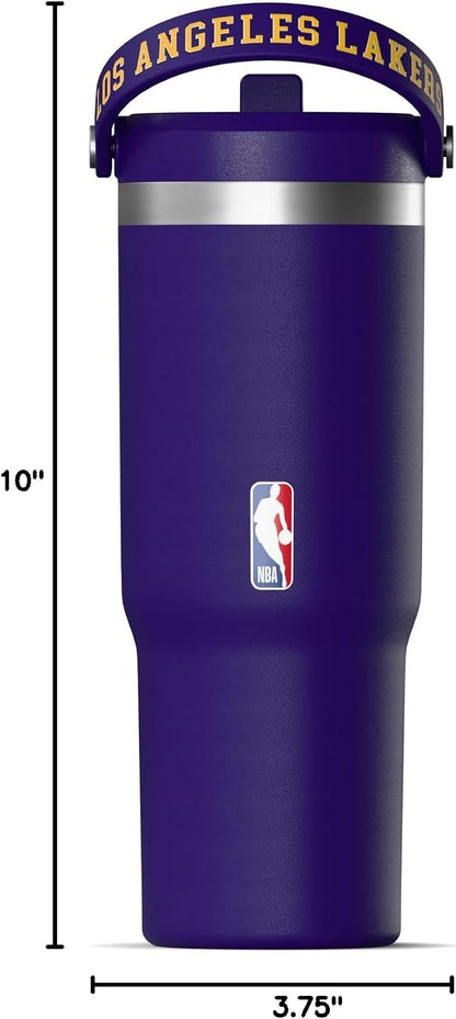 NBA Officially Licensed New York Knicks Nomad 32oz Insulated Stainless Steel Leakproof Travel Tumbler with Flexible Grip Handle, Straw Lid & Cupholder Friendly