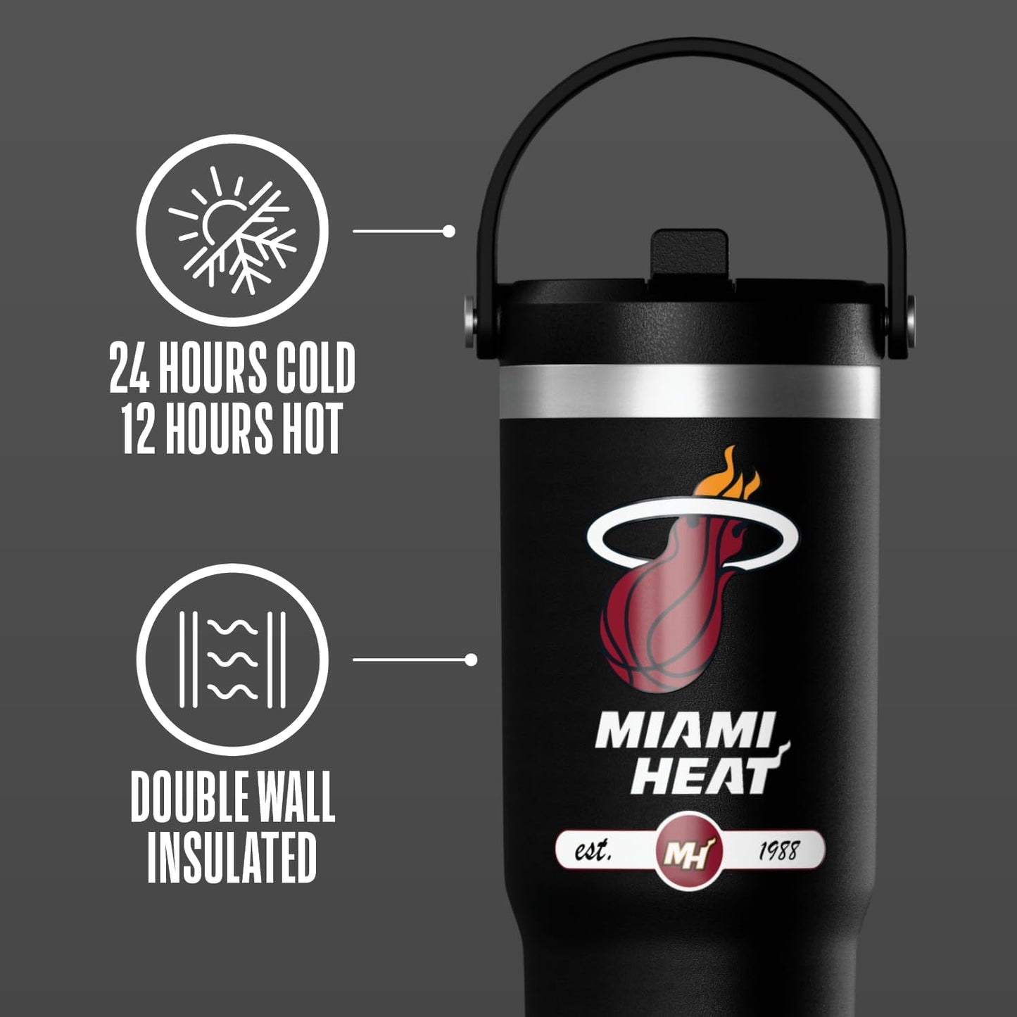 NBA Officially Licensed New York Knicks Nomad 32oz Insulated Stainless Steel Leakproof Travel Tumbler with Flexible Grip Handle, Straw Lid & Cupholder Friendly