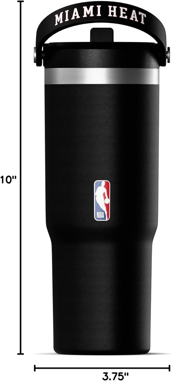 NBA Officially Licensed New York Knicks Nomad 32oz Insulated Stainless Steel Leakproof Travel Tumbler with Flexible Grip Handle, Straw Lid & Cupholder Friendly