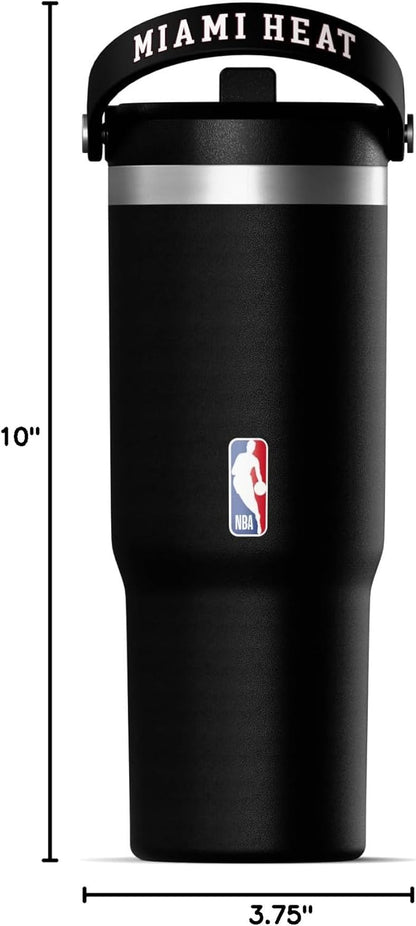 NBA Officially Licensed New York Knicks Nomad 32oz Insulated Stainless Steel Leakproof Travel Tumbler with Flexible Grip Handle, Straw Lid & Cupholder Friendly