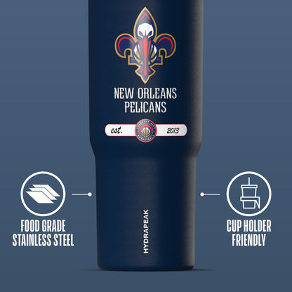 NBA Officially Licensed New York Knicks Nomad 32oz Insulated Stainless Steel Leakproof Travel Tumbler with Flexible Grip Handle, Straw Lid & Cupholder Friendly