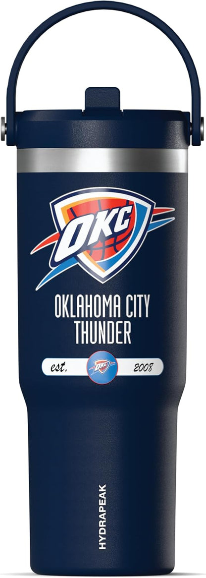 NBA Officially Licensed New York Knicks Nomad 32oz Insulated Stainless Steel Leakproof Travel Tumbler with Flexible Grip Handle, Straw Lid & Cupholder Friendly
