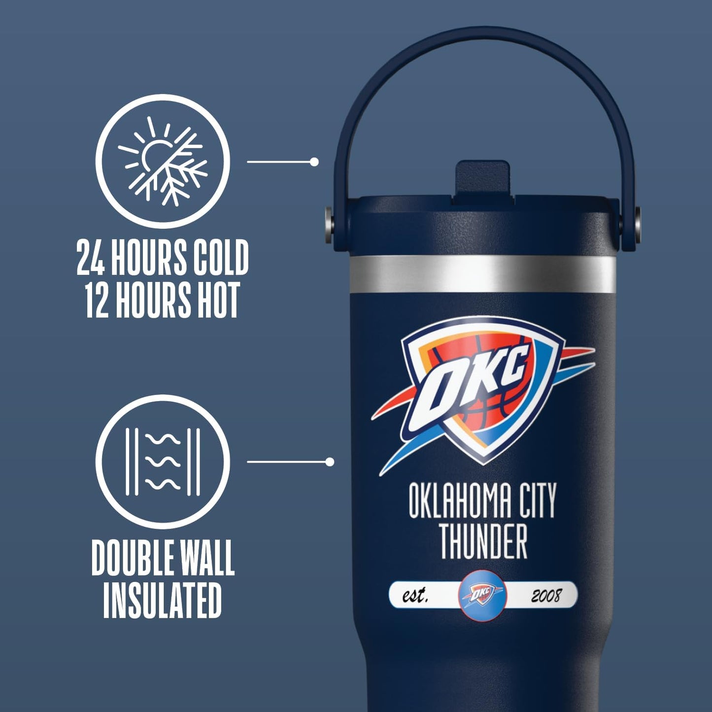 NBA Officially Licensed New York Knicks Nomad 32oz Insulated Stainless Steel Leakproof Travel Tumbler with Flexible Grip Handle, Straw Lid & Cupholder Friendly
