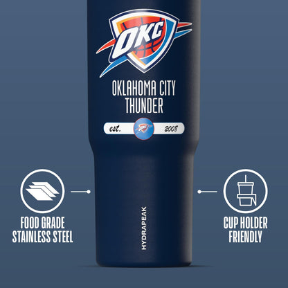 NBA Officially Licensed New York Knicks Nomad 32oz Insulated Stainless Steel Leakproof Travel Tumbler with Flexible Grip Handle, Straw Lid & Cupholder Friendly