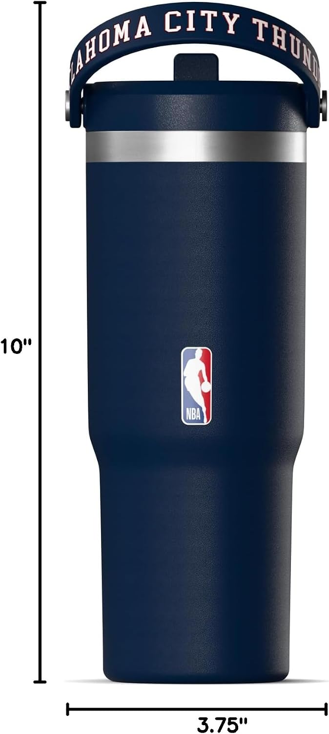 NBA Officially Licensed New York Knicks Nomad 32oz Insulated Stainless Steel Leakproof Travel Tumbler with Flexible Grip Handle, Straw Lid & Cupholder Friendly