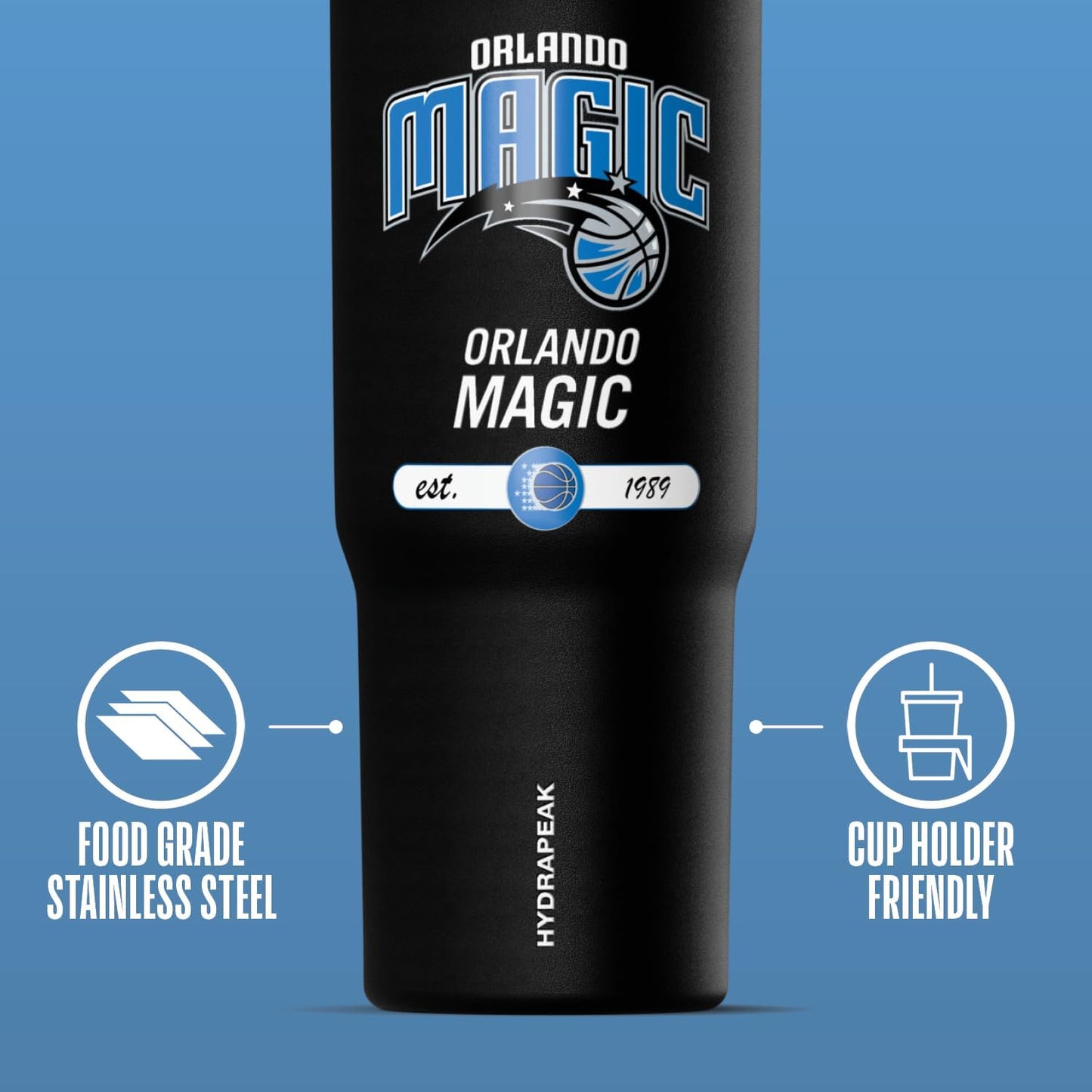 NBA Officially Licensed New York Knicks Nomad 32oz Insulated Stainless Steel Leakproof Travel Tumbler with Flexible Grip Handle, Straw Lid & Cupholder Friendly