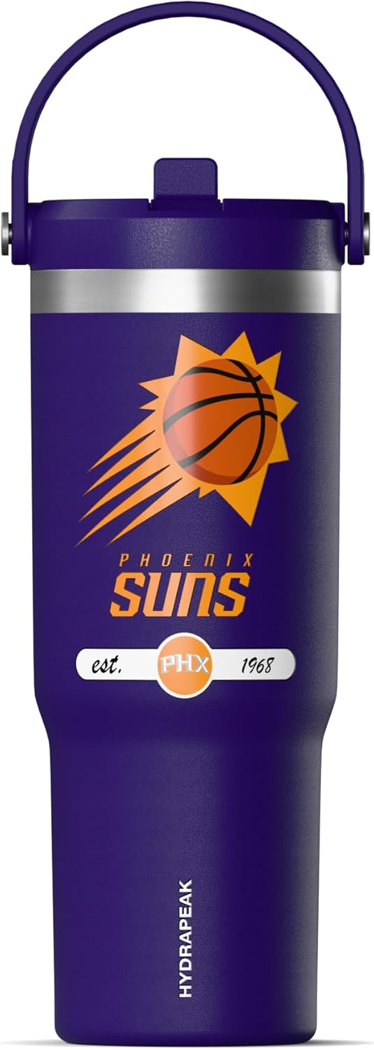 NBA Officially Licensed New York Knicks Nomad 32oz Insulated Stainless Steel Leakproof Travel Tumbler with Flexible Grip Handle, Straw Lid & Cupholder Friendly