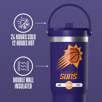 NBA Officially Licensed New York Knicks Nomad 32oz Insulated Stainless Steel Leakproof Travel Tumbler with Flexible Grip Handle, Straw Lid & Cupholder Friendly