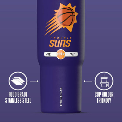 NBA Officially Licensed New York Knicks Nomad 32oz Insulated Stainless Steel Leakproof Travel Tumbler with Flexible Grip Handle, Straw Lid & Cupholder Friendly