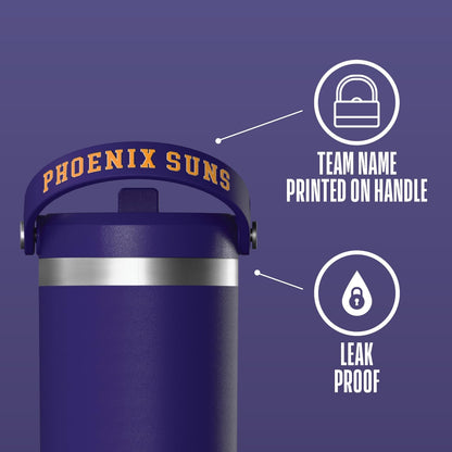 NBA Officially Licensed New York Knicks Nomad 32oz Insulated Stainless Steel Leakproof Travel Tumbler with Flexible Grip Handle, Straw Lid & Cupholder Friendly