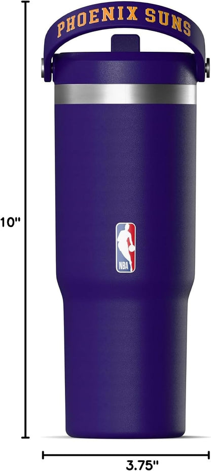NBA Officially Licensed New York Knicks Nomad 32oz Insulated Stainless Steel Leakproof Travel Tumbler with Flexible Grip Handle, Straw Lid & Cupholder Friendly
