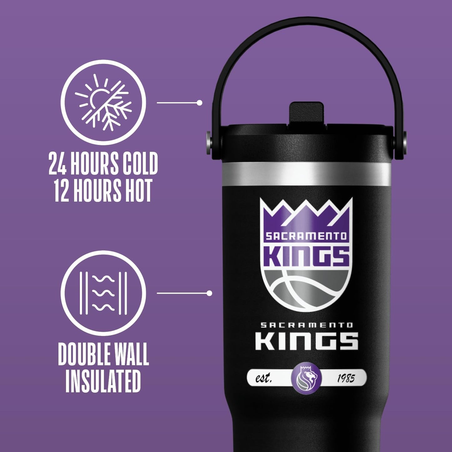 NBA Officially Licensed New York Knicks Nomad 32oz Insulated Stainless Steel Leakproof Travel Tumbler with Flexible Grip Handle, Straw Lid & Cupholder Friendly