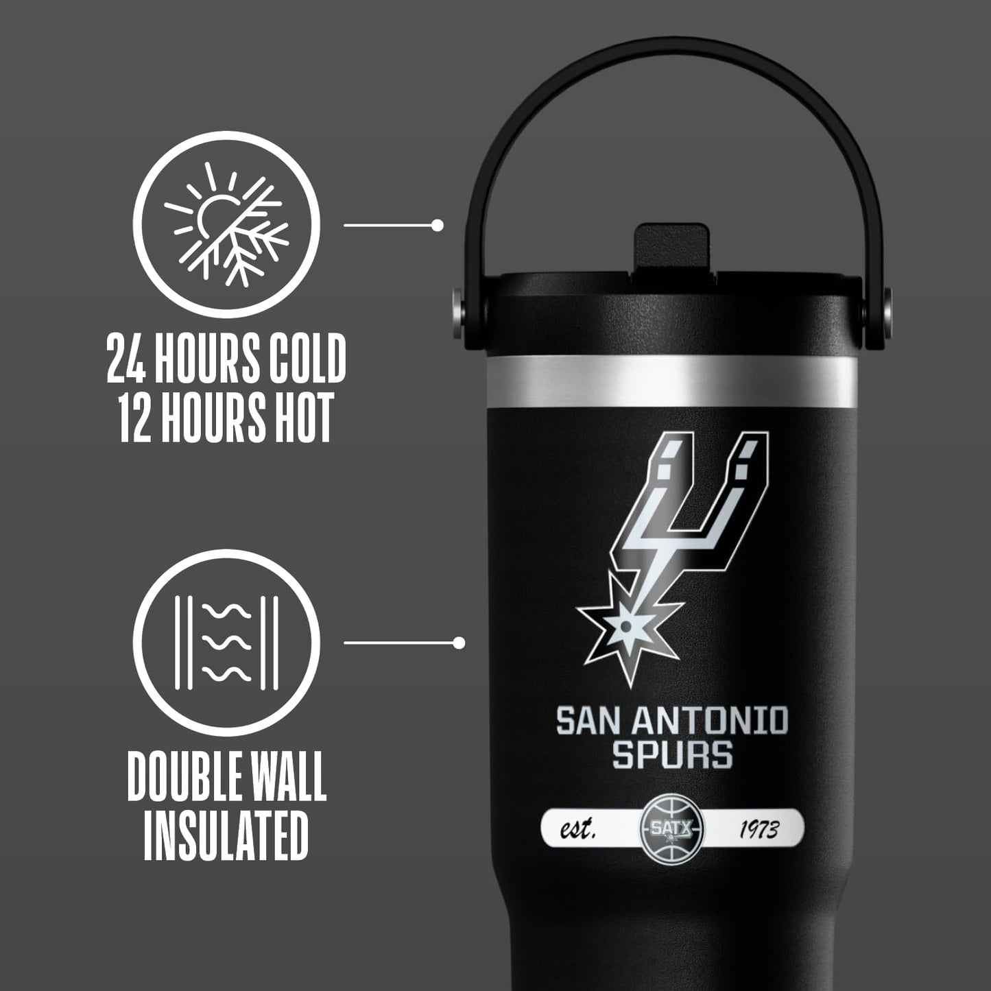 NBA Officially Licensed New York Knicks Nomad 32oz Insulated Stainless Steel Leakproof Travel Tumbler with Flexible Grip Handle, Straw Lid & Cupholder Friendly