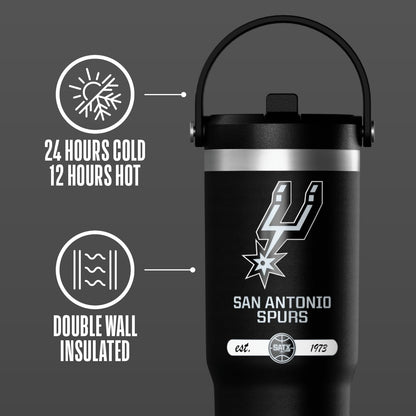NBA Officially Licensed New York Knicks Nomad 32oz Insulated Stainless Steel Leakproof Travel Tumbler with Flexible Grip Handle, Straw Lid & Cupholder Friendly