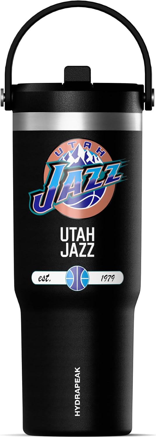 NBA Officially Licensed New York Knicks Nomad 32oz Insulated Stainless Steel Leakproof Travel Tumbler with Flexible Grip Handle, Straw Lid & Cupholder Friendly
