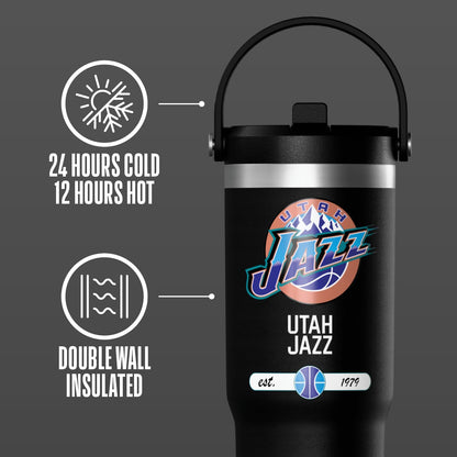 NBA Officially Licensed New York Knicks Nomad 32oz Insulated Stainless Steel Leakproof Travel Tumbler with Flexible Grip Handle, Straw Lid & Cupholder Friendly