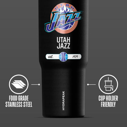 NBA Officially Licensed New York Knicks Nomad 32oz Insulated Stainless Steel Leakproof Travel Tumbler with Flexible Grip Handle, Straw Lid & Cupholder Friendly