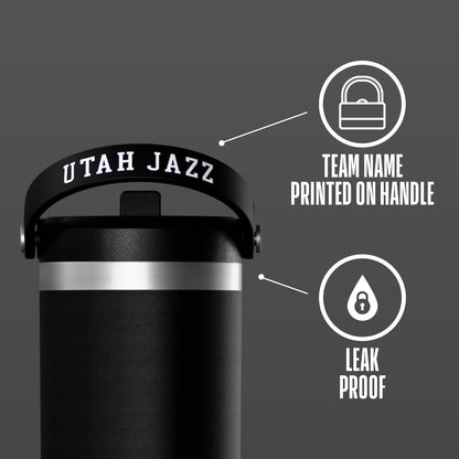 NBA Officially Licensed New York Knicks Nomad 32oz Insulated Stainless Steel Leakproof Travel Tumbler with Flexible Grip Handle, Straw Lid & Cupholder Friendly