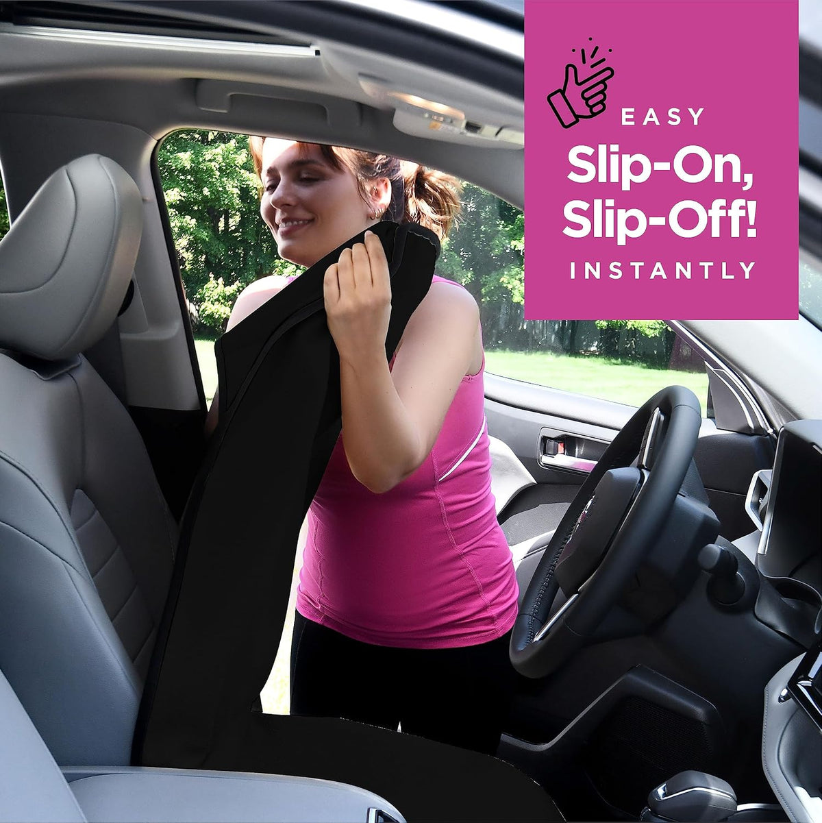Car Seat Towel Cover for Post Gym Workout, Running, Swimming, and Hiking, 2 Pack Universal Fit Anti-Slip Waterproof Sweating Bucket Seat Protector for Cars, SUVs and Trucks, Black