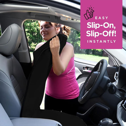 Car Seat Towel Cover for Post Gym Workout, Running, Swimming, and Hiking, 2 Pack Universal Fit Anti-Slip Waterproof Sweating Bucket Seat Protector for Cars, SUVs and Trucks, Black