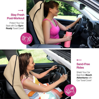 Car Seat Towel Cover for Post Gym Workout, Running, Swimming, and Hiking, 2 Pack Universal Fit Anti-Slip Waterproof Sweating Bucket Seat Protector for Cars, SUVs and Trucks, Black