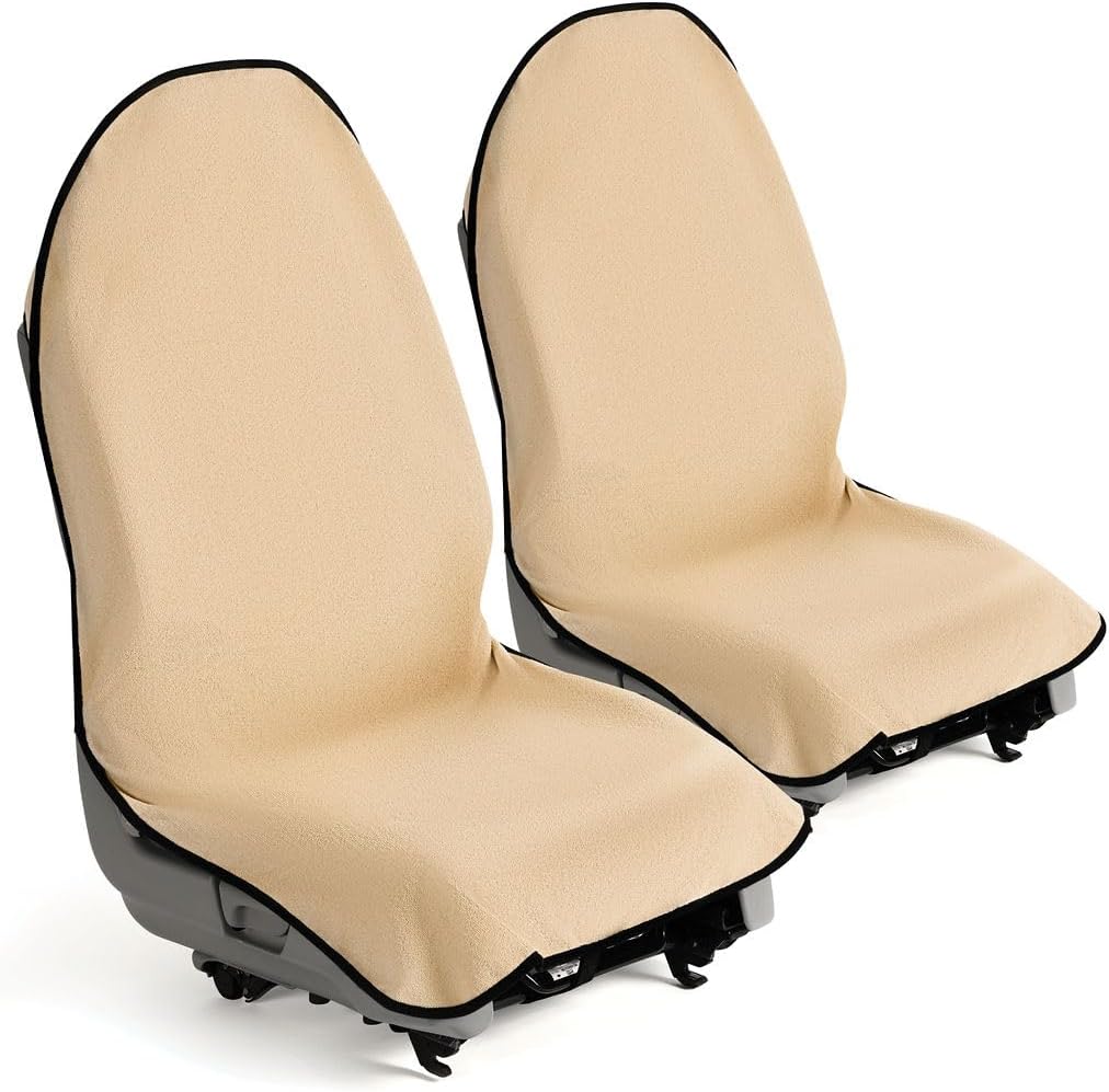 Car Seat Towel Cover for Post Gym Workout, Running, Swimming, and Hiking, 2 Pack Universal Fit Anti-Slip Waterproof Sweating Bucket Seat Protector for Cars, SUVs and Trucks, Black
