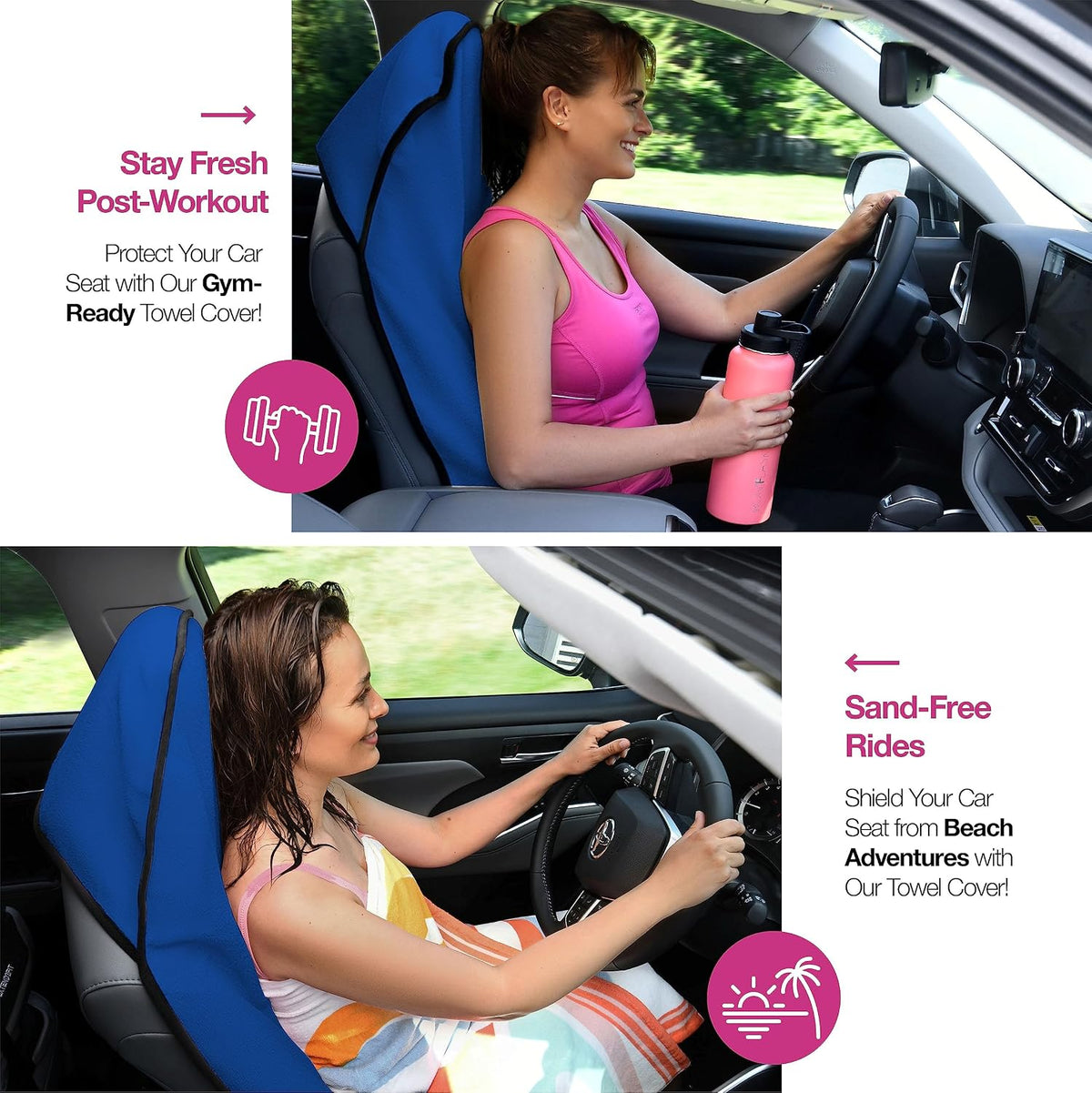 Car Seat Towel Cover for Post Gym Workout, Running, Swimming, and Hiking, 2 Pack Universal Fit Anti-Slip Waterproof Sweating Bucket Seat Protector for Cars, SUVs and Trucks, Black