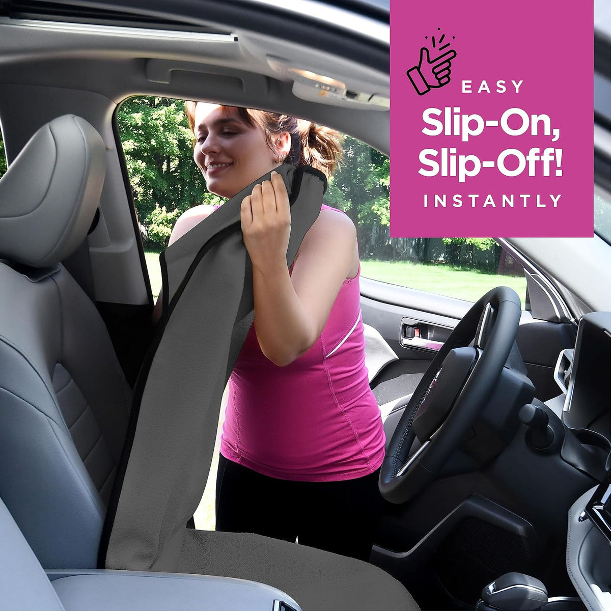 Car Seat Towel Cover for Post Gym Workout, Running, Swimming, and Hiking, 2 Pack Universal Fit Anti-Slip Waterproof Sweating Bucket Seat Protector for Cars, SUVs and Trucks, Black