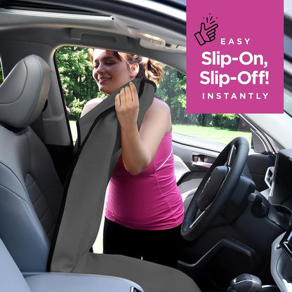 Car Seat Towel Cover for Post Gym Workout, Running, Swimming, and Hiking, 2 Pack Universal Fit Anti-Slip Waterproof Sweating Bucket Seat Protector for Cars, SUVs and Trucks, Black